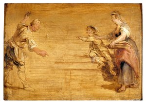 Cameriera, macellaio e ragazzo intorno a un tavolo da Peter Paul Rubens