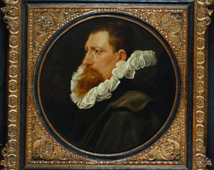 Ritratto di un gentiluomo, piccolo busto, con colletto bianco e mantello grigio