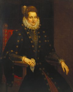 Ritratto di una signora seduta a tre quarti di lunghezza in un vestito nero con un colletto da Peter Paul Rubens