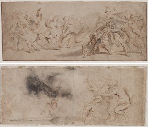 Riconciliazione dei Romani e dei Sabini (recto) Venere Disarma Marte, Studio di Drappeggio (verso) da Peter Paul Rubens