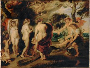 Il giudizio di Parigi (dipinto su legno di quercia) da Peter Paul Rubens