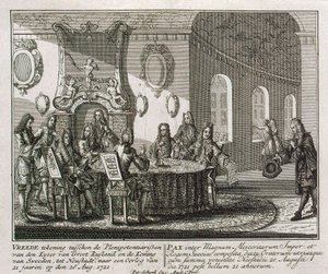 Conclusione del trattato di pace di Nystad il 20 agosto 1721 da Peter Schenk the Younger