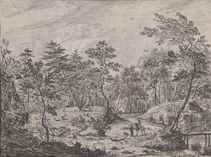 Paesaggio Forestale con un Cavaliere che Conversa con un Uomo al Centro, un Ponte Pedonale a Destra da Peter von Bemmel