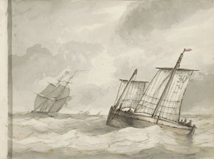 Navi a vela su un mare agitato da Petrus Johannes Schotel (circle of)