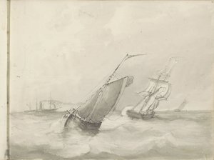 Navi a vela sul mare da Petrus Johannes Schotel (circle of)