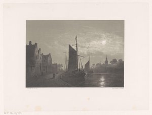 Barche a vela lungo un molo al chiaro di luna da Petrus Paulus Schiedges (I)