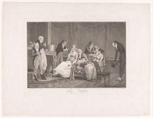 Gruppo di giovani donne e uomini in un interno da Philibert Louis Debucourt