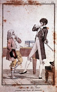 Maniere e modi: Turcaret che prende una lezione di portamento, fine XVIII secolo da Philibert Louis Debucourt