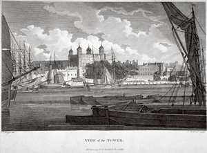 Vista della Torre di Londra con barche sul Tamigi, c1790