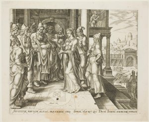 Giuditta si rivolge agli anziani di Betulia, tavola tre da La storia di Giuditta e Oloferne