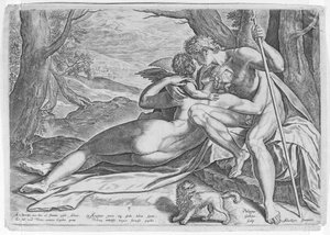 Venere e Adone, dalla serie La storia di Adone, ca. 1579 da Philip Galle