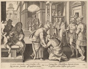 Cornelio che adora San Pietro da Philip Galle after Jan van der Straet