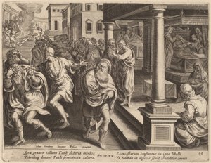 San Paolo scaccia gli spiriti maligni da Philip Galle after Jan van der Straet