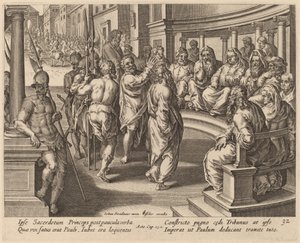 San Paolo davanti al sommo sacerdote da Philip Galle after Jan van der Straet