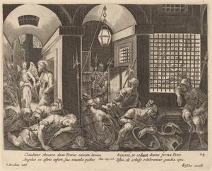 San Pietro liberato dalla prigione da un angelo da Philip Galle after Jan van der Straet