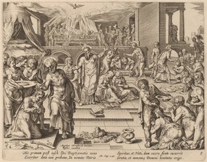 Molti sono battezzati da Philip Galle after Maerten van Heemskerck