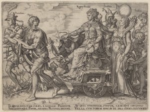 Periculum, Pauor, Latrocinium, Regina Pecunia, Stultitia, Invidia da Philip Galle, after Maerten van Heemskerck