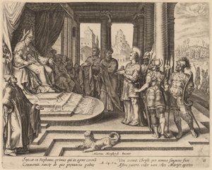 San Stefano davanti al Consiglio da Philip Galle after Maerten van Heemskerck