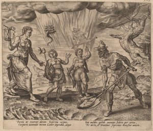 Il Signore dota il lavoratore diligente di cibo e vestiti da Philip Galle after Maerten van Heemskerck
