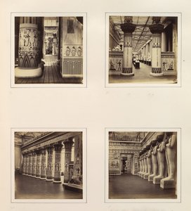 Vista attraverso la corte egizia, vista attraverso colonne egizie in scultura classica, ca. 1859