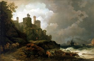 Una barca da pesca tirata a riva, vicino al castello di Conwy (Galles) da Philip James de (1740 1812) Loutherbourg