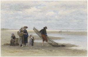 Pescatore di gamberetti sulla spiaggia da Philip Sadée