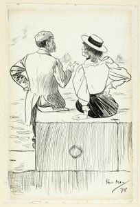 Uomo e donna seduti sul molo