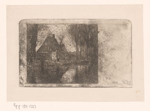 Casa di legno e alberi vicino a un canale da Philip Zilcken (signed by artist)