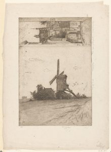 Mulino in paesaggio di campagna e vista sulla Rue Ravenstein a Bruxelles da Philip Zilcken (signed by artist)