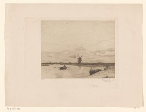 Canale con barca a remi in paesaggio di campagna con mulino da Philip Zilcken (signed by artist)