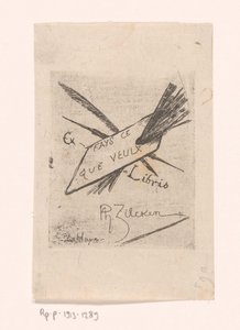 Ex libris con penne, pennelli e tavolozza da Philip Zilcken