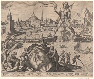 Il Colosso di Rodi dalla serie Le ottave meraviglie del mondo dopo Maarten van Heemskerck da Philipp Galle