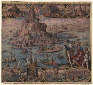 Il Faro di Alessandria dalla serie Le Otto Meraviglie del Mondo Dopo Maarten van Heemskerck, 1572 da Philipp Galle