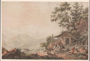 Famiglia presso una casa in montagna da Philipp Jacques Loutherbourg (I) (attributed to)