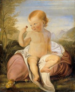 Bambino con fiore di pisello
