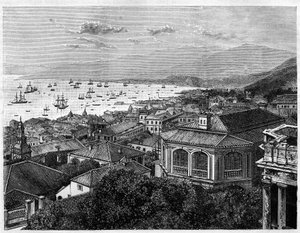 Veduta della Baia di Hong Kong. Incisione da un disegno di Benoist, in 