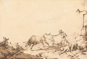 Un toro che carica da Philippe Jacques de Loutherbourg