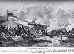 Lo sbarco delle truppe britanniche in Egitto nel 1801, illustrazione da 