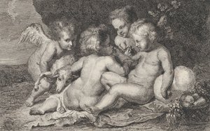 Un gruppo di tre bambini e un putto con frutta e un agnello, ca. 1760-1801 da Philippe Lambert Joseph Spruyt