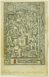 Il Martirio di San Giovanni Evangelista (recto), e Calendario di Dicembre (verso), dal Libro delle Ore da Philippe Pigouchet