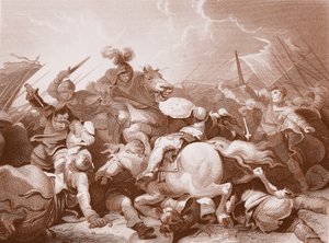 Battaglia di Bosworth Field, inciso da A.H. Payne da Philippe de (after) Loutherbourg