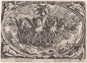Apollo (Sol) con il carro del sole (Le quattro stagioni con il sole, frontespizio) da Philips Galle