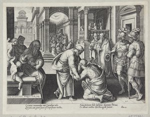 Cornelio inginocchiato davanti a San Pietro da Philips Galle
