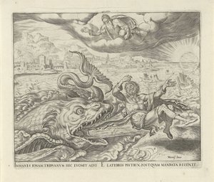 Il pesce vomita Giona sulla terra da Philips Galle