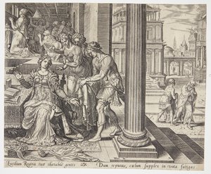 I servi di Ester le raccontano del rifiuto di Mardocheo di indossare il vestito da Philips Galle