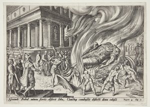 Jehu distrugge il tempio e la statua di Baal da Philips Galle