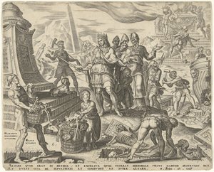 Il re Giosia fa profanare il luogo di culto a Betel (serie: Storia del re Giosia) da Philips Galle
