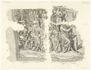 Angolo in basso a sinistra di una stampa della scena di Cebes (Tabula Cebetis Carta Vitae) da Philips Galle