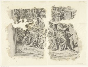 Angolo inferiore sinistro di una stampa della scena di Cebes (Tabula Cebetis Carta Vitae) da Philips Galle