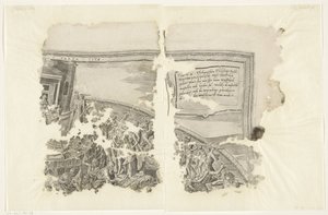 Angolo in alto a destra di una stampa della scena di Cebes (Tabula Cebetis Carta Vitae) da Philips Galle